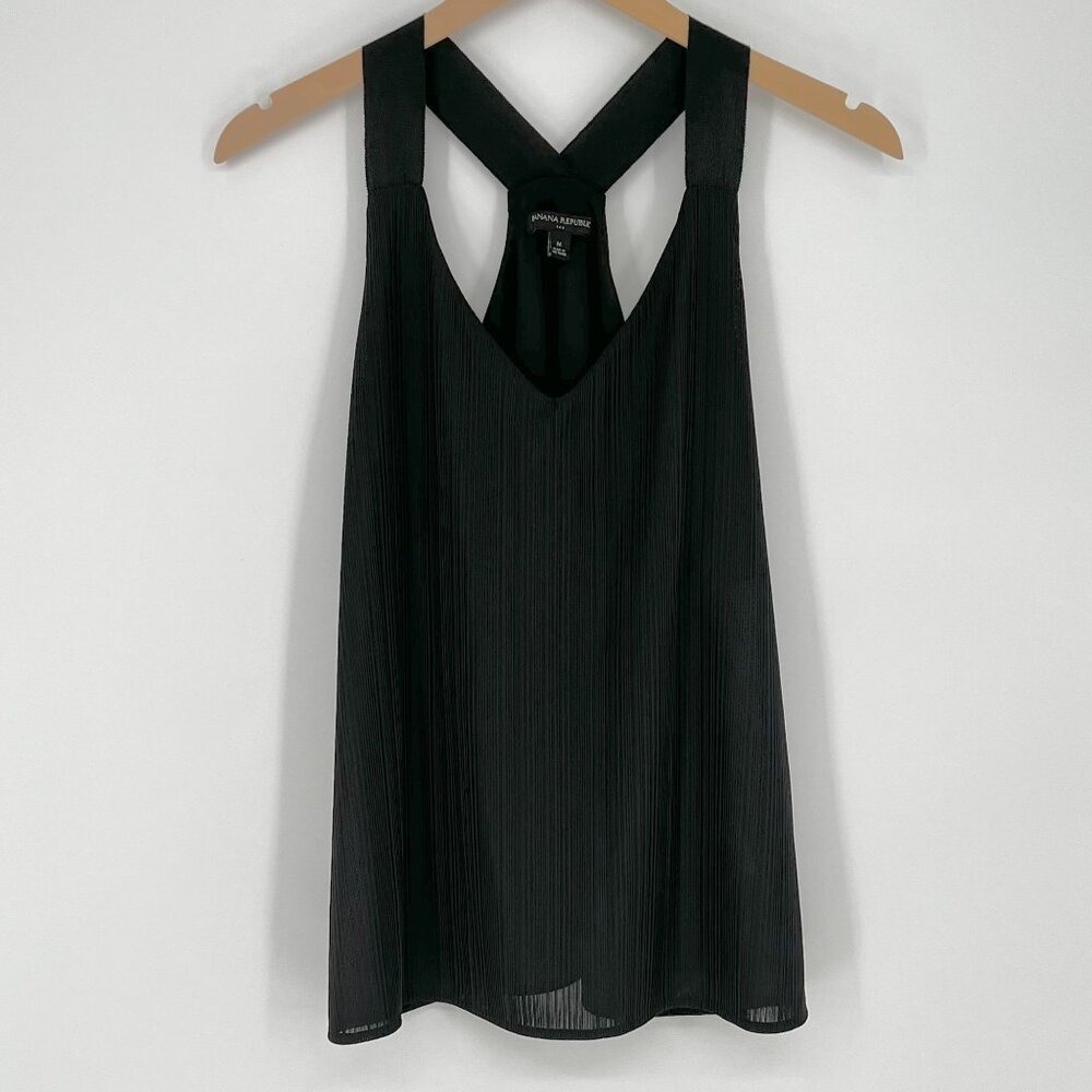 Banana Republic Womens Textured‎ Sleeveless Top Size M Black Crisscross Back